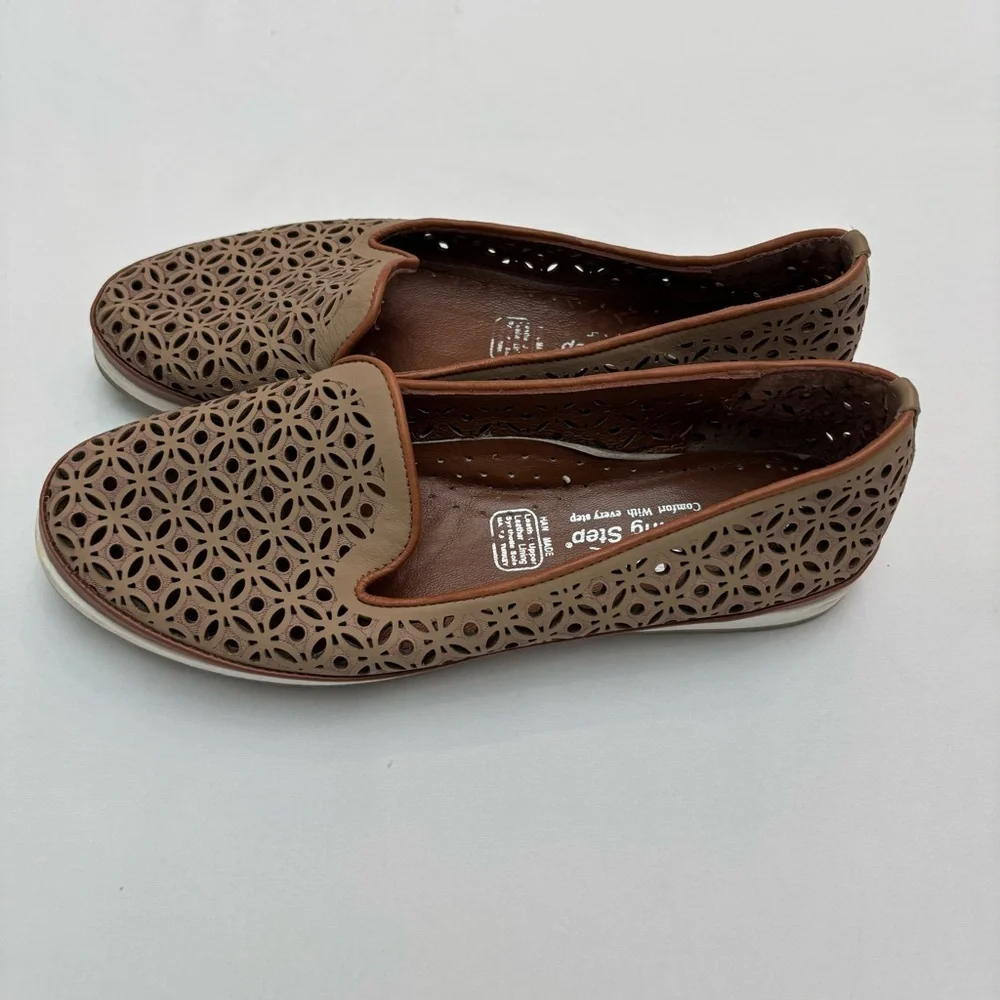 Spring Step Tulisa Slip On Brown Perforated Leather Flats Size 8